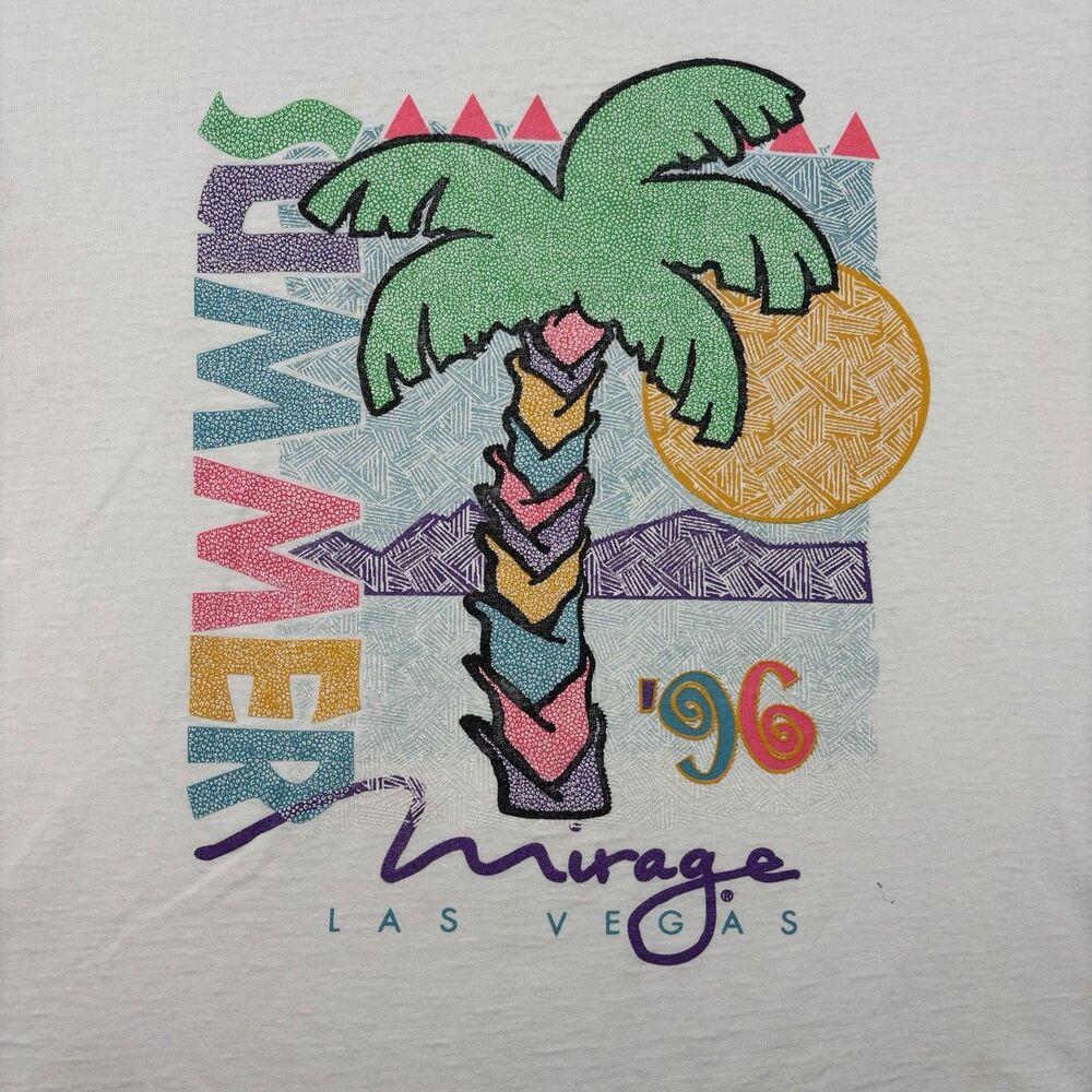 Vintage 96 Mirage Las Vegas T-Shirt XL White Summer Palm Tree Graphic Made USA - Picture 4 of 8